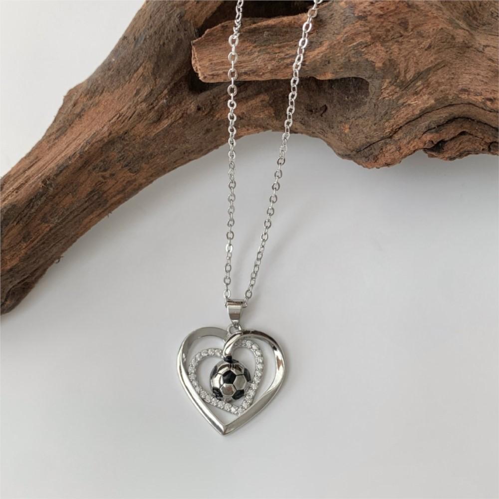 PANJBJ Collana Cuore d'Amore in Argento Sterling 925 con Zirconi per Donna Design Calcio Festival Tendenza Dolce Gioiello Regalo Dropshipping