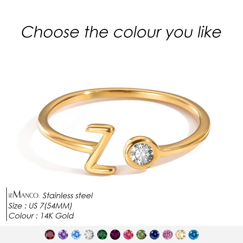 EMANCO Birthstone Initial Custom Ring Open End Ring Stainless Steel Name Custom Jewelry Women's Ring