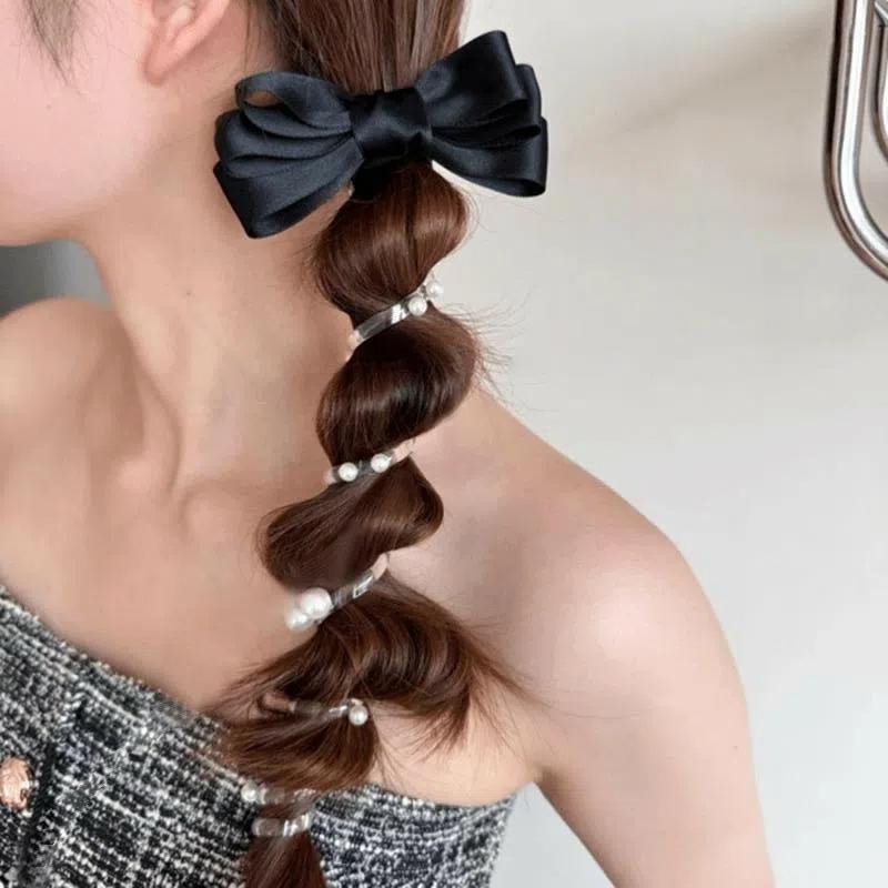Bowknot Hair Ties Elegant Ponytail Holder Accessories Braided Telephone Wire Hair Ties Pearl Elastic Spiral Hair Bands For Women
