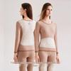 Women's Round Neck Slim Fit Thermal Underwear Set with 7A Antibacterial 100% Wool Filling - Autumn/Winter.