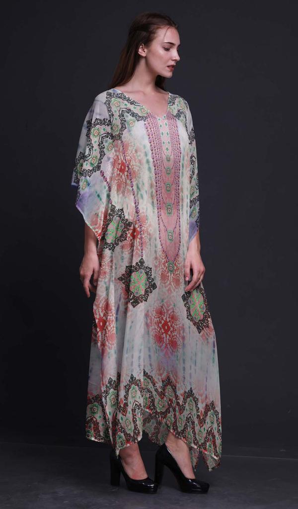 Phagun Tie & Dye Shibori Ladies Plus Size Kaftan Summer Wear Beach Coverup Kimono