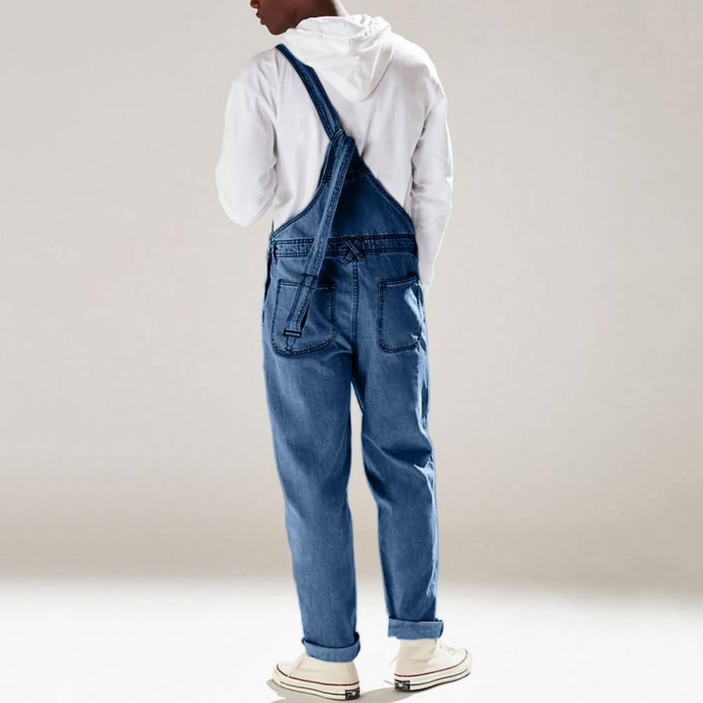 Pánské jednobarevné džínové overaly s bryndákem s mnoha kapsami Ležérní denní džínový overal Móda Streetwear Pánské podvazkové dlouhé kalhoty