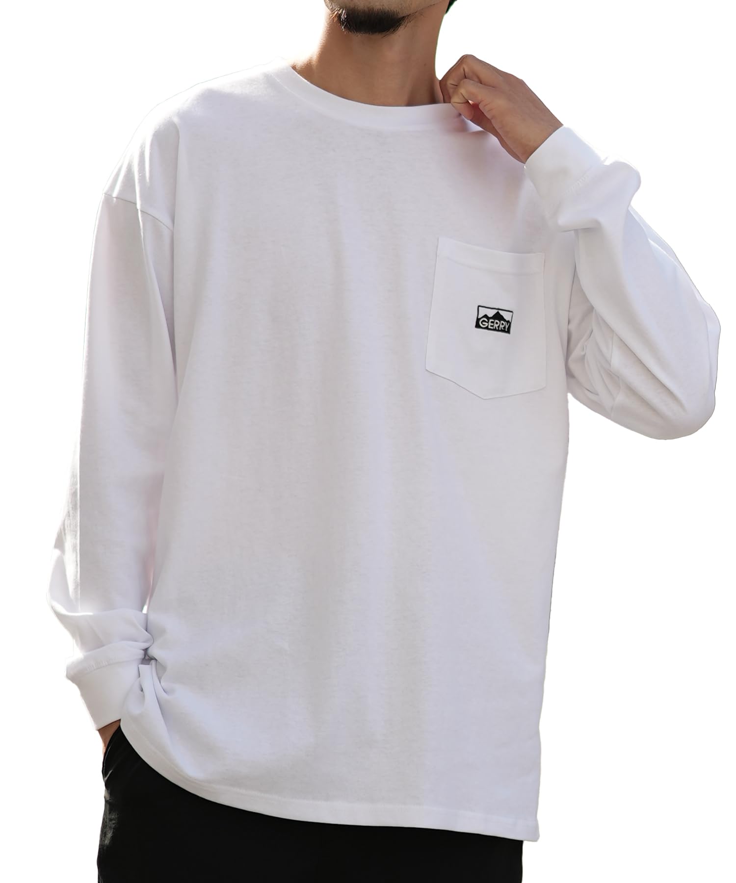 

[GERRY] Casual Custom Embroidered Box Logo Long Sleeve Pocket T-Shirt, Men s, White