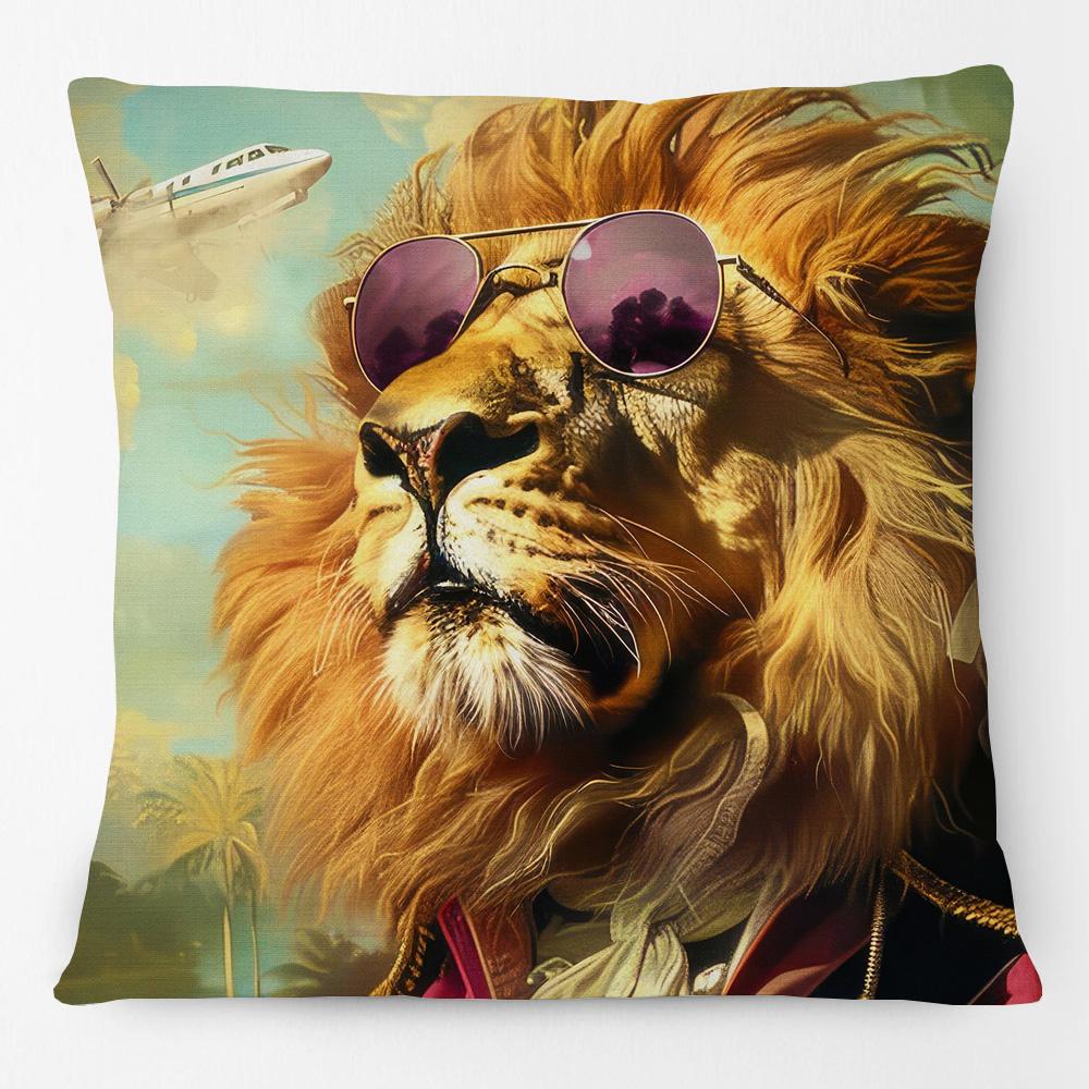 Federa per Cuscino con Stampa Floreale Pop Animale Leopardo Leone Con Occhiali da Sole