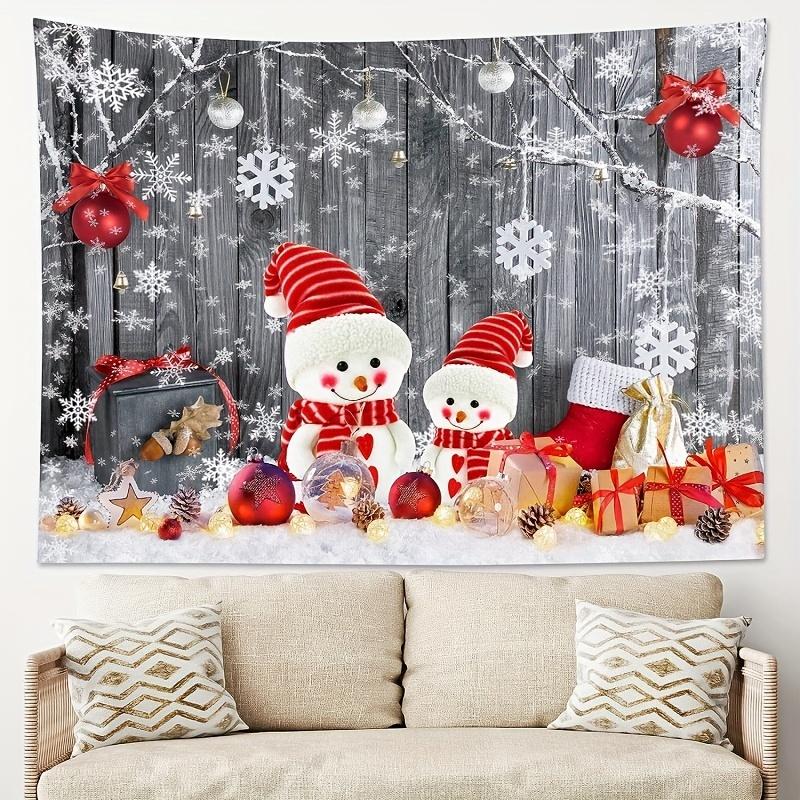 Christmas Tapestry Wall Hanging Red Xmas Balls And Snowman Decorative On Rustic Planks Tapestries New Year Wall Decor Tapestry