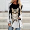 New Funny Cat 3D Print Long Sleeve T-Shirts Vintage Women's Casual Fashion T Shirts Oversized Streetwear T Shirt Female Clothing