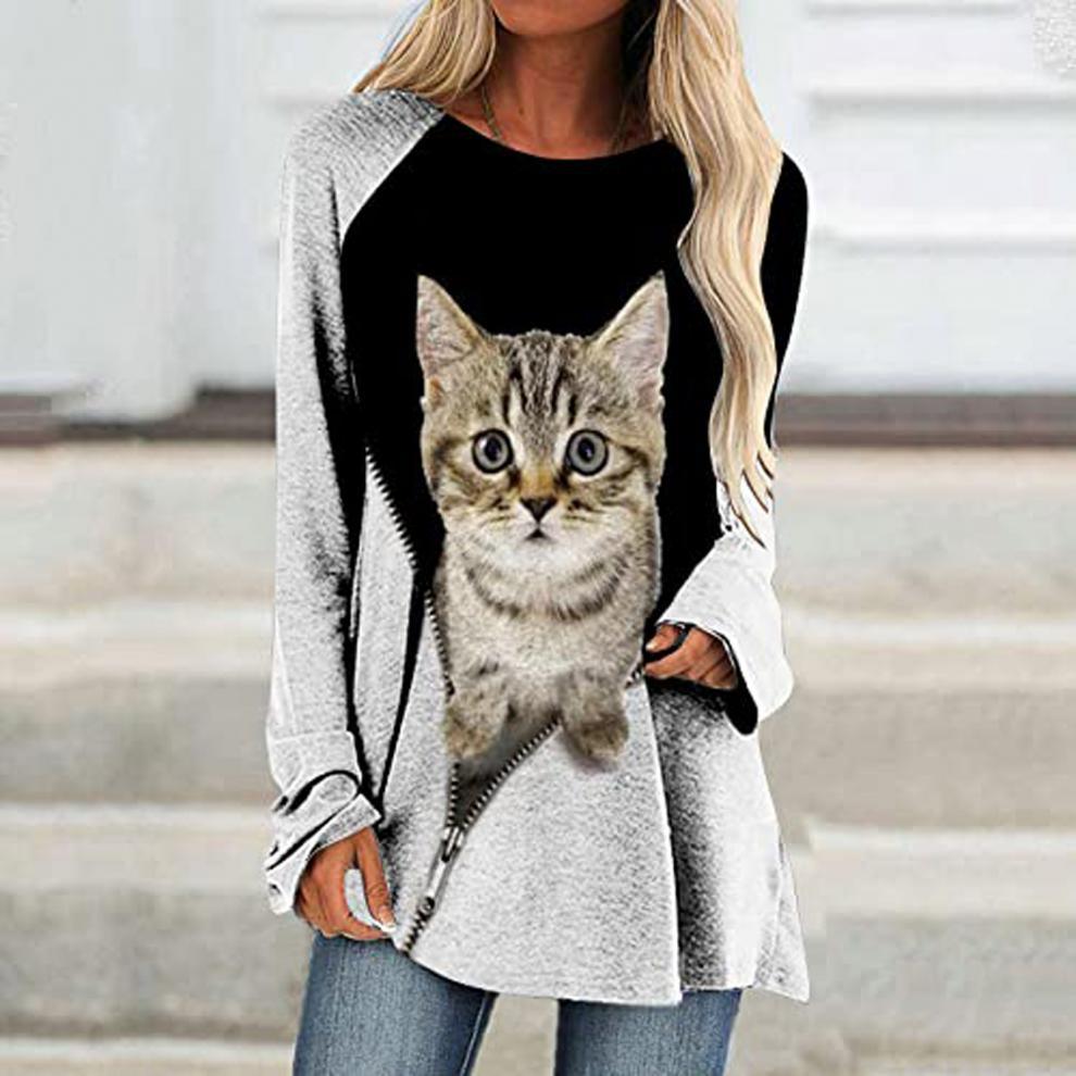 

New Funny Cat 3D Print Long Sleeve T-Shirts Vintage Women s Casual Fashion T Shirts Oversized Streetwear T Shirt Female Clothing 6XL