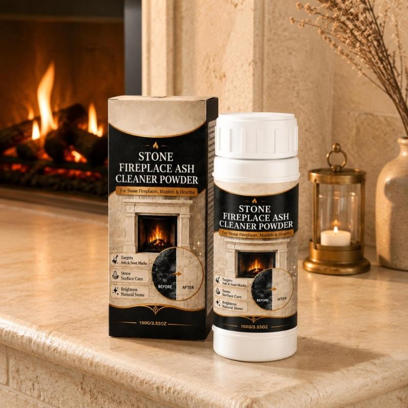 Fine Stone Hearth Cleaning Powder in a Plastic Bottle for Soot Care, Controlled Dispensing, Routine Mantel Cleaning and End-of-Season Surround