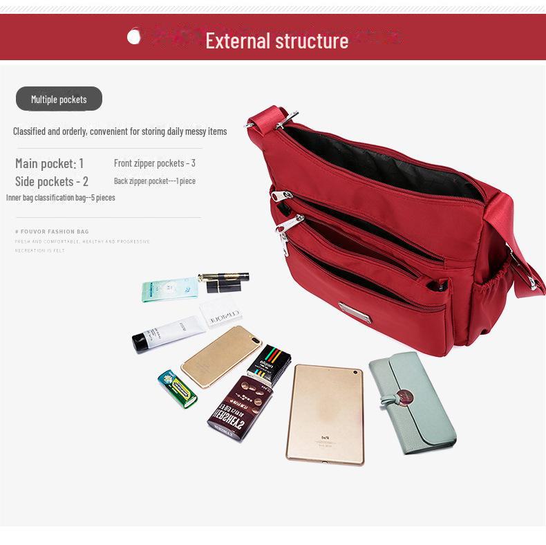 Bolsa de ombro feminina de lona de nylon de grande capacidade: Bolsa de mensageiro com vários compartimentos para mães de meia-idade e idosas