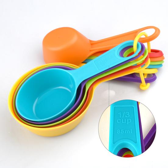 Rainbow Measuring Spoon Cup Set BPA-Free Plastic Baking Tool with Engraved Scales Stackable Dishwasher Safe Essential Kitchen Gadget