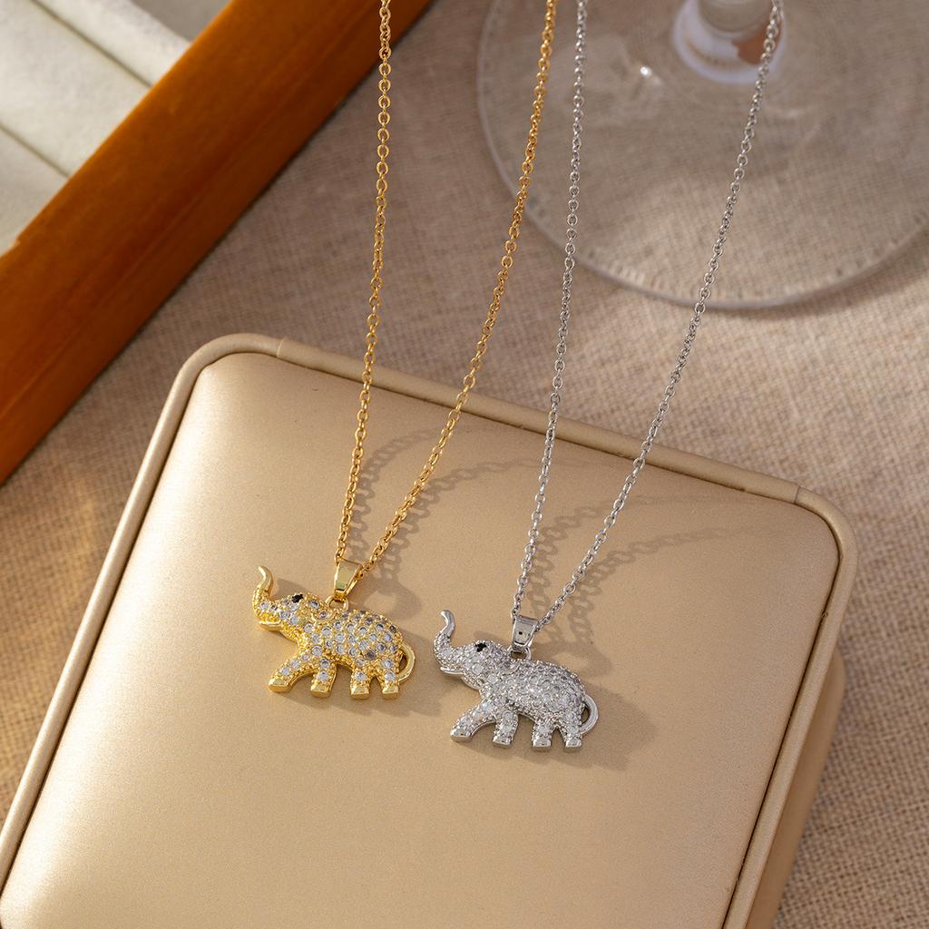 Micro-Set Zircon Elephant Pendant Necklace Titanium Steel Women's Fashion Versatile Minimalist Collarbone Chain Jewelry