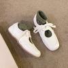 Soft Leather Version~ Versatile Little White Shoes Women's Hollow Lace-up Casual Single Shoes Retro Square Head Flat Bottom 