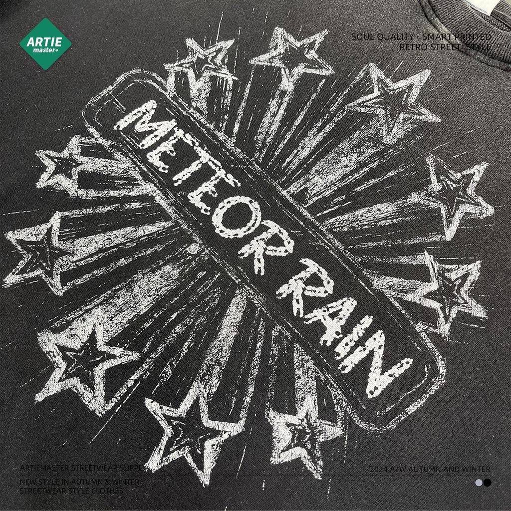 2024 Autumn 430G Heavy Reverse Bottom Stir-fried Color Wash Old White Ink Direct Inkjet Printed Round Neck Sweatshirt