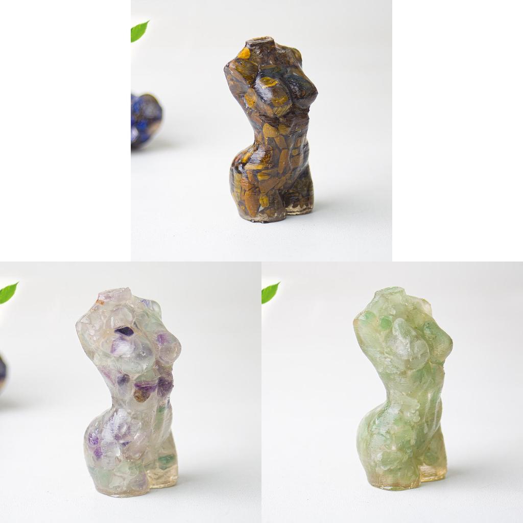 Resin Art Sculpture Of Female Figure With Natural Water Crystals For Desk Display