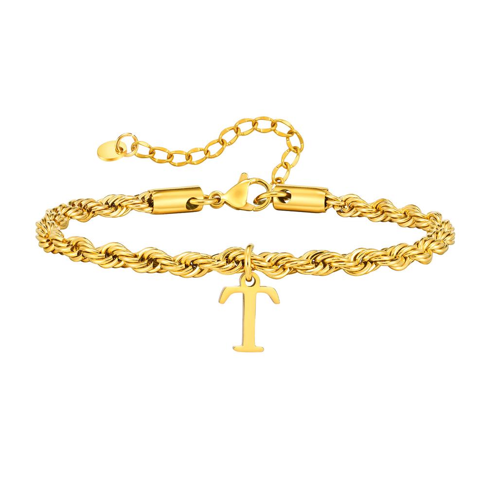 Vnox Braccialetti con Lettere A-Z per Uomo, Braccialetto a Catena Intrecciata in Acciaio Inossidabile Placcato Oro, Classico Braccialetto con Nome Regalo per Lui