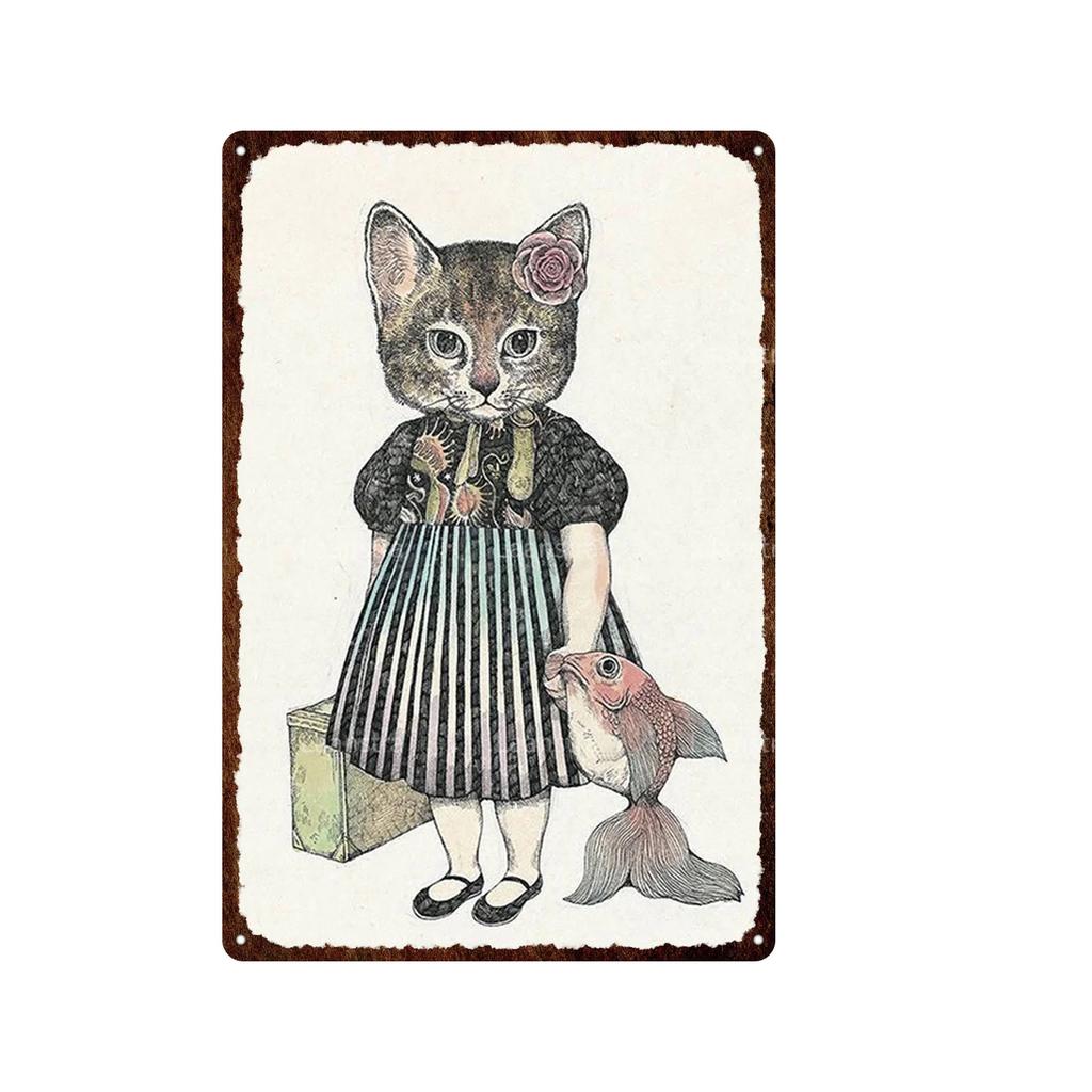 Cute Animal Funny Cat Metal Signs Vintage Metal Sign Painting Plate for Bar Club Pet Shop Decor Retro Poster Wall Decor Painting