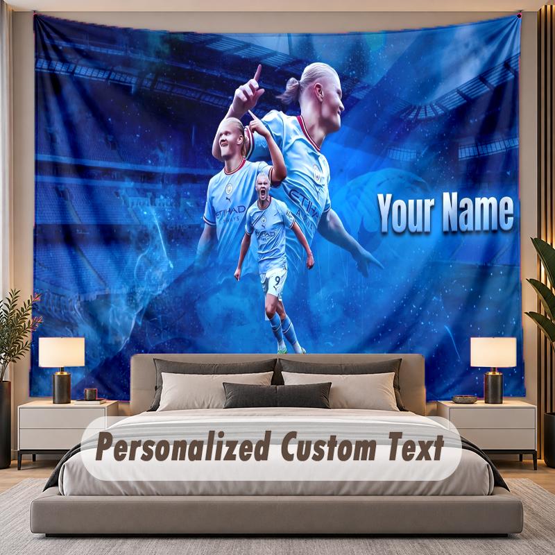 Custom Name Text Tapestry Erling Haaland Personalized Polyester Wall Tapestry For Bedroom And Room