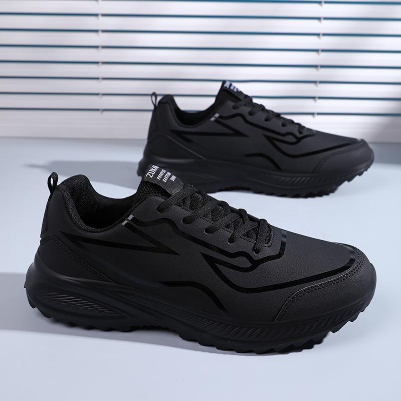 

39-46 Spring/Autumn Mens Casual PU Leather Shoes Lace Up Non-slip Running Shoes 46 холодний колір чорний