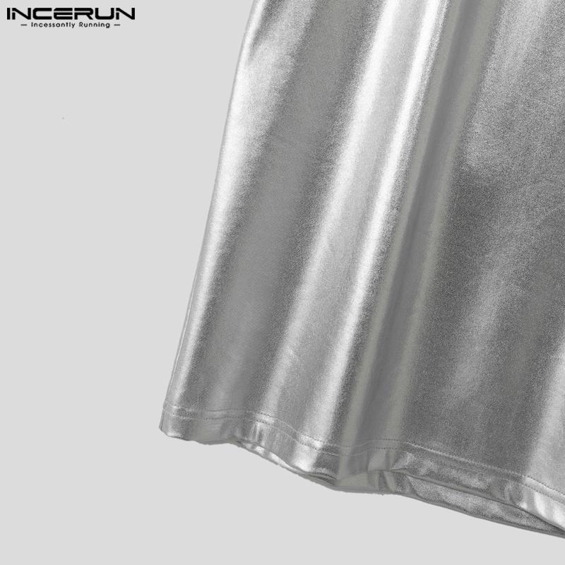 INCERUN Herren T-Shirts Mockneck Kurzarm Glitzer Lässige Figurbetonte Oberteile