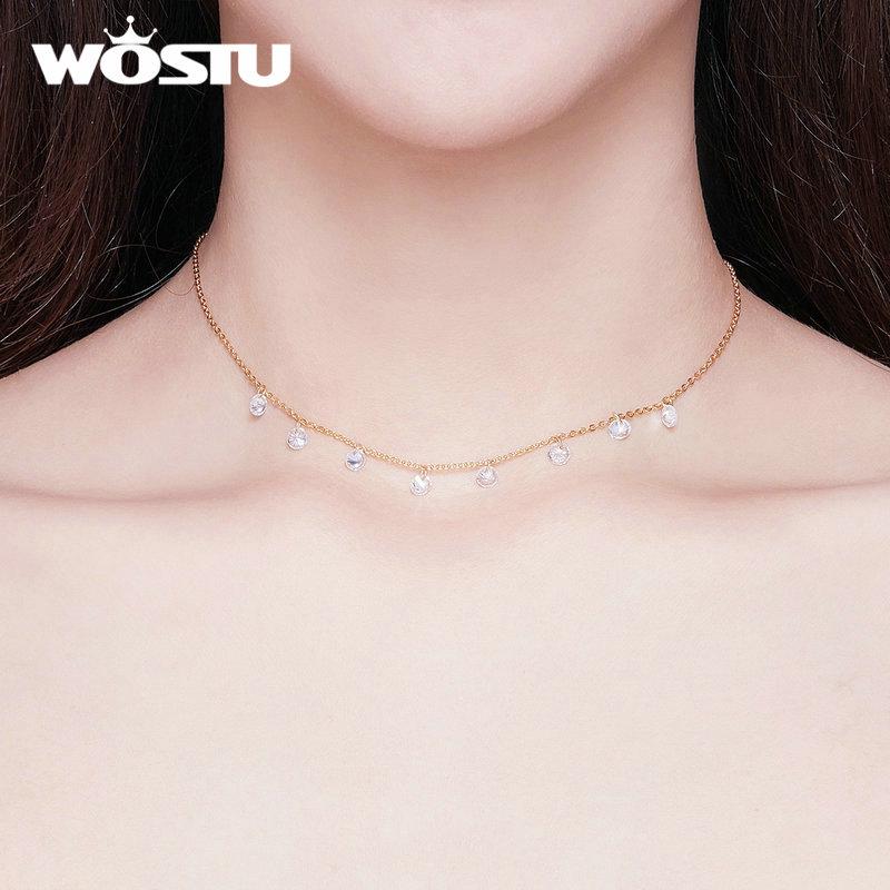 WOSTU Colier mic cu zircon autentic din argint 925 Colier cu design simplu