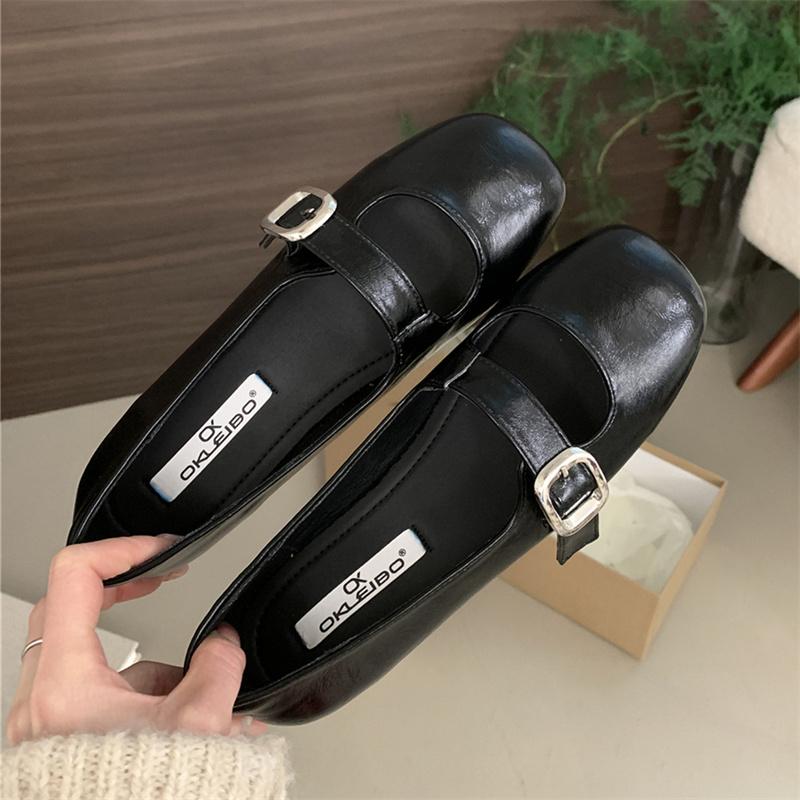 Fashion IPPEUM Mary Janes Shoes Black Women Ballet Flats Silver Buckle PU Leather Ballerinas Zapatos Mujer