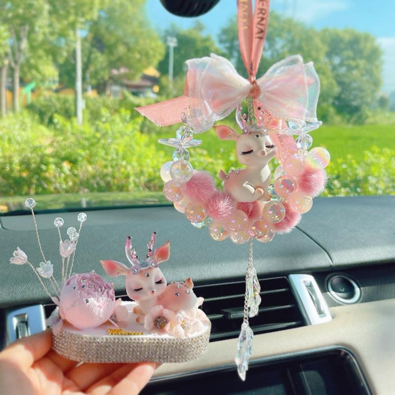 Pink Deer Car Rearview Mirror Hanging Pendant For Women