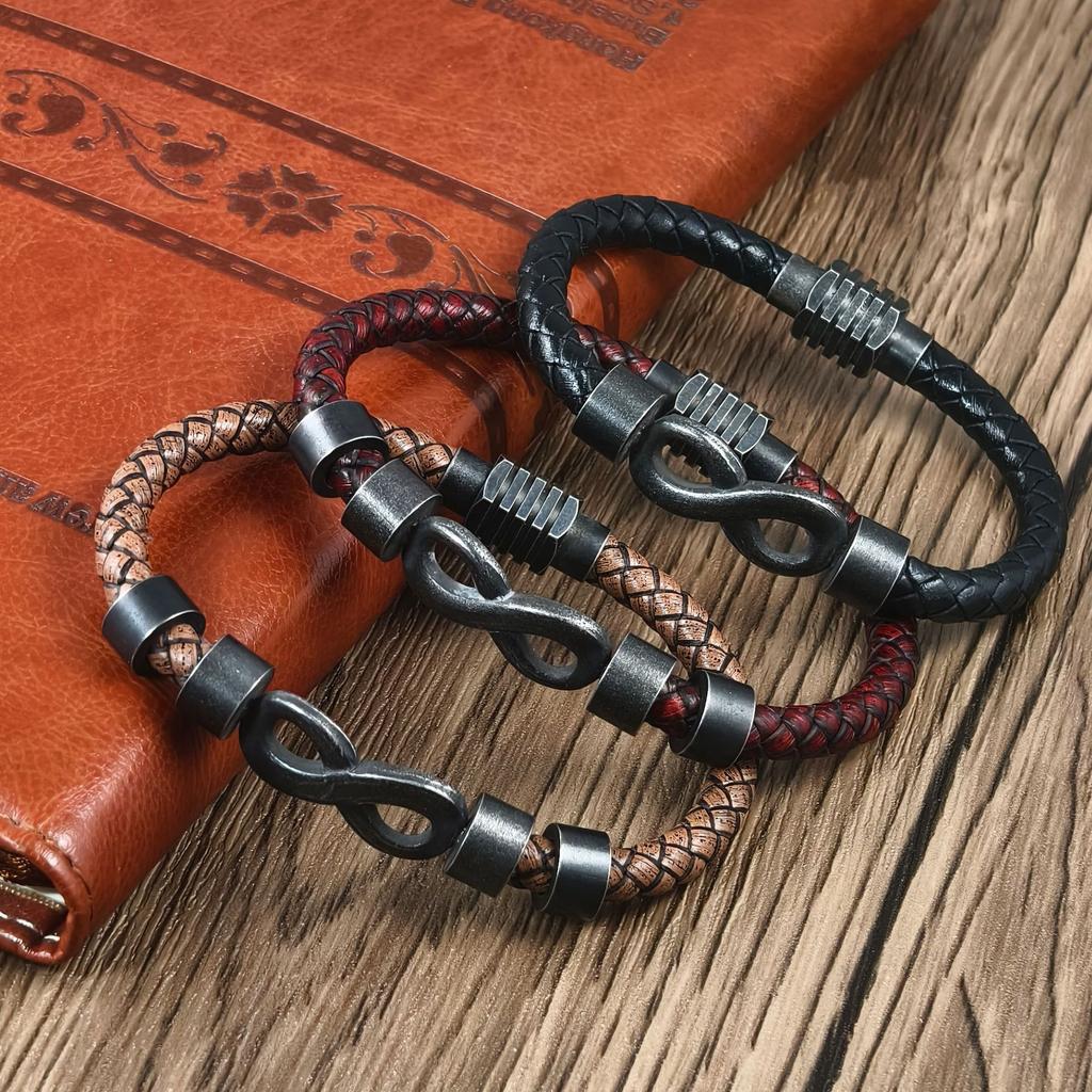 2026 European and American New Retro 8-character Black Bracelet Simple and Versatile Bracelet Leather Men