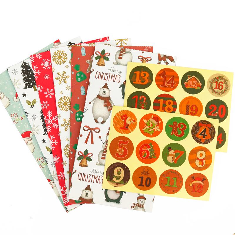 Christmas Gift Bags with Stickers - 24 Sets Advent Calendar Candy Paper Bags