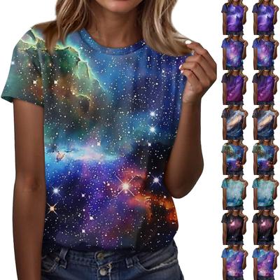 Dámské ležérní tričko s volným potiskem, pulovr s kulatým výstřihem a krátkým rukávem