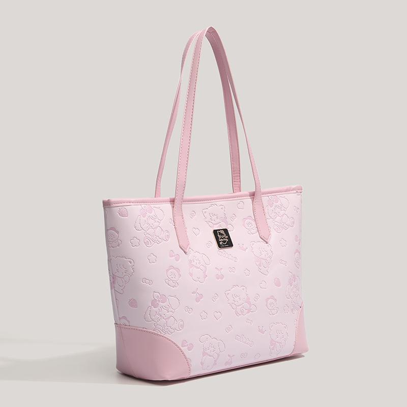 Cute girl pink print tote bag women's new high-value versatile student commuting to class shoulder