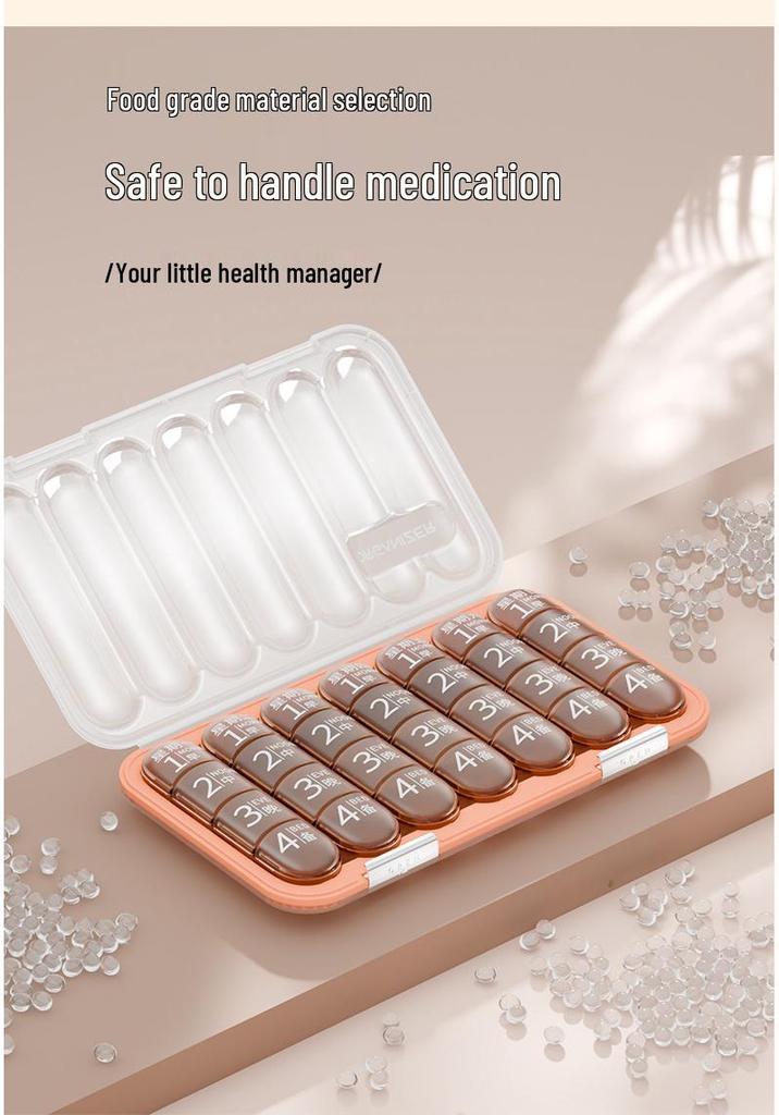 Weekly Portable Pill Organizer and Dispenser with Large-Capacity Pill Splitter