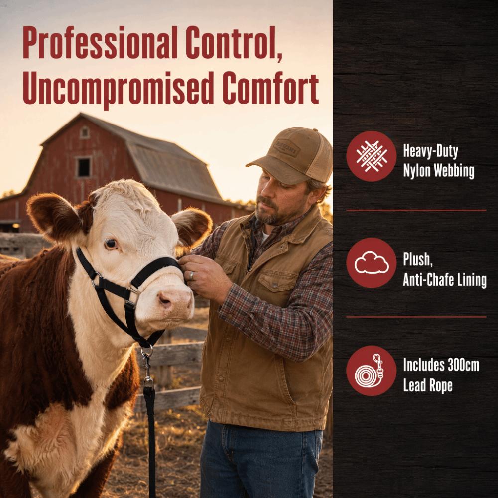 Plush Nylon Cow Halter Adjustable Animal Training Harness Halter Lead Rope Set Farm Use