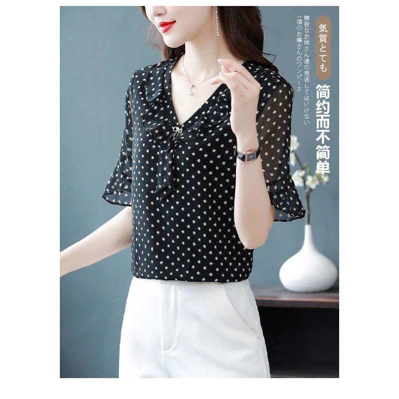High-end Chiffon Shirt Fashionable Upscale Summer Loose Short-sleeved Top Elegant Dress Top