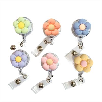 Retractable Nurse Badge Reel Name Tag Easy Pull Buckle Cute Flower Badge Holder Hospital Use