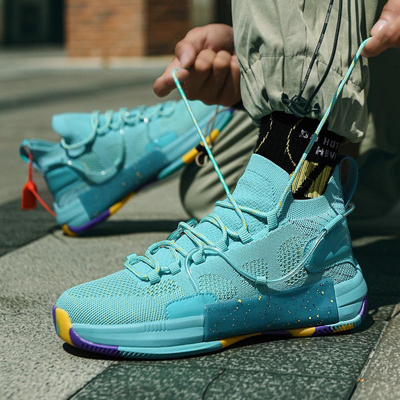 Basketball Shoes Summer New Couple Models Medium Help Flying Woven Breathable Cushioning Non-slip Actual Combat Large Size Men's Shoes Sports Shoes