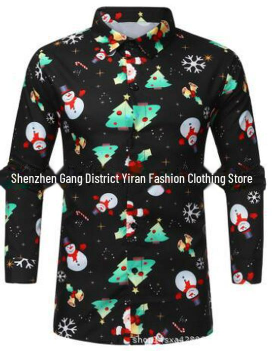 2022 European & American Men's Santa Claus Print Long Sleeve Casual Shirt - 18 Colors