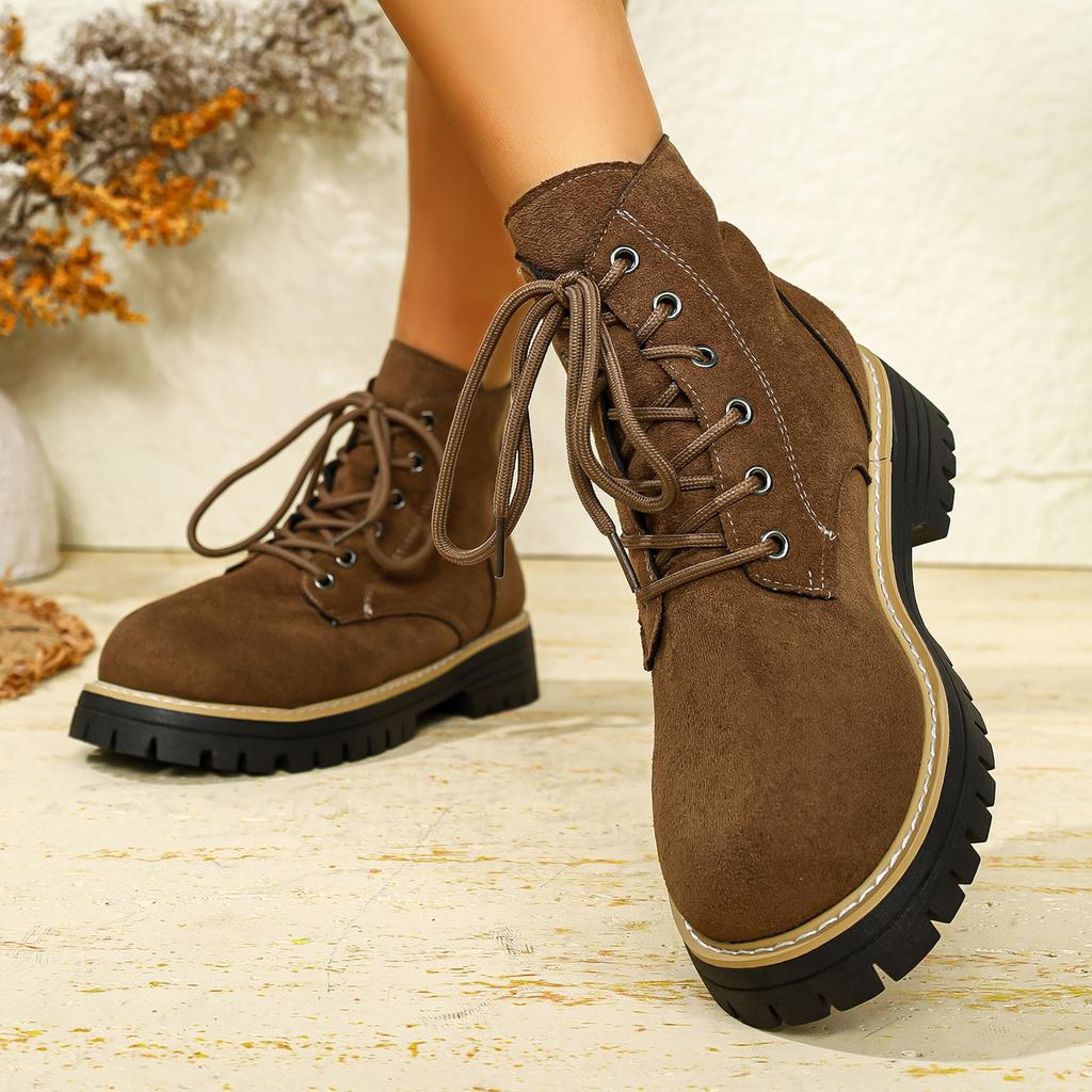 Round Head Thick Heel Martin Boots Women's 2025 Autumn and Winter New Lace-up Foreign Trade Large Size Fashionable and Comfortable Short Boots