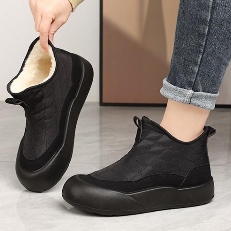Daunenstoff Rutschfeste Dicke Sohle Schneestiefel Damen Winter Fleecegefüttert Lässig Weiche Sohle Bequeme Baumwollschuhe