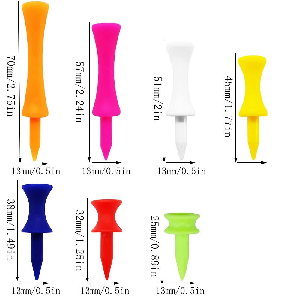 New 70Pcs Golf Tees Plastic Unbreakable Mixed Sizes 7 Colors Golf Practicing Tees