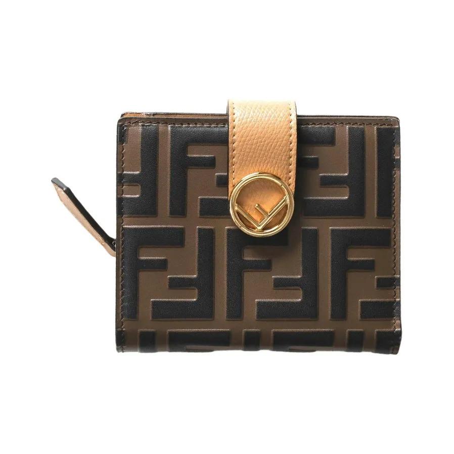 

FENDI Gold-Tone FF Embossed Short Double-Fold Calfskin Wallet Small Women s Brown & Beige Basic Set (Bag + Dust Bag) бежевий/коричневий