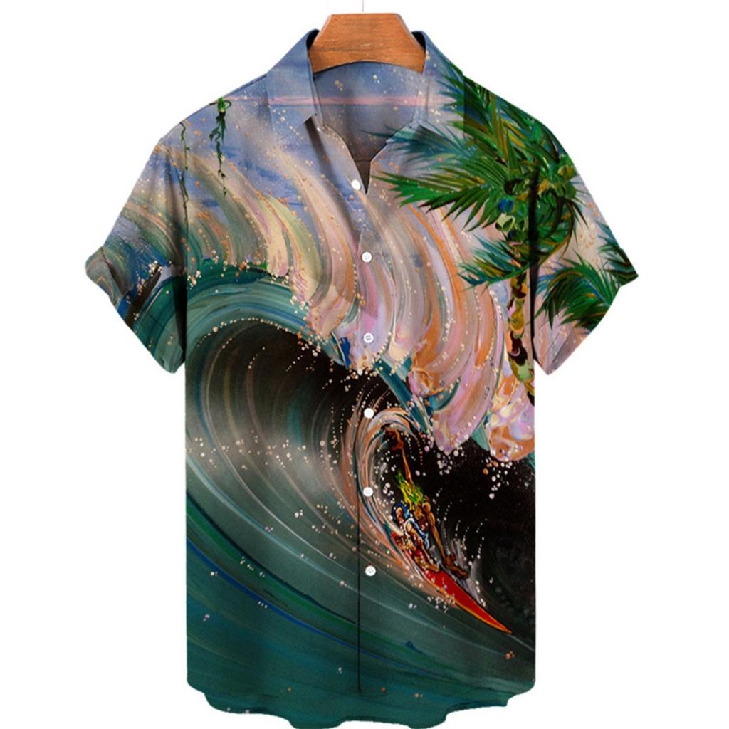 Tropical Palm 3d Print Hawaiian Shirt for Men Summer Beach Street Short Sleeves Tops Harajuku Holiday Lapel Button Loose Blouse