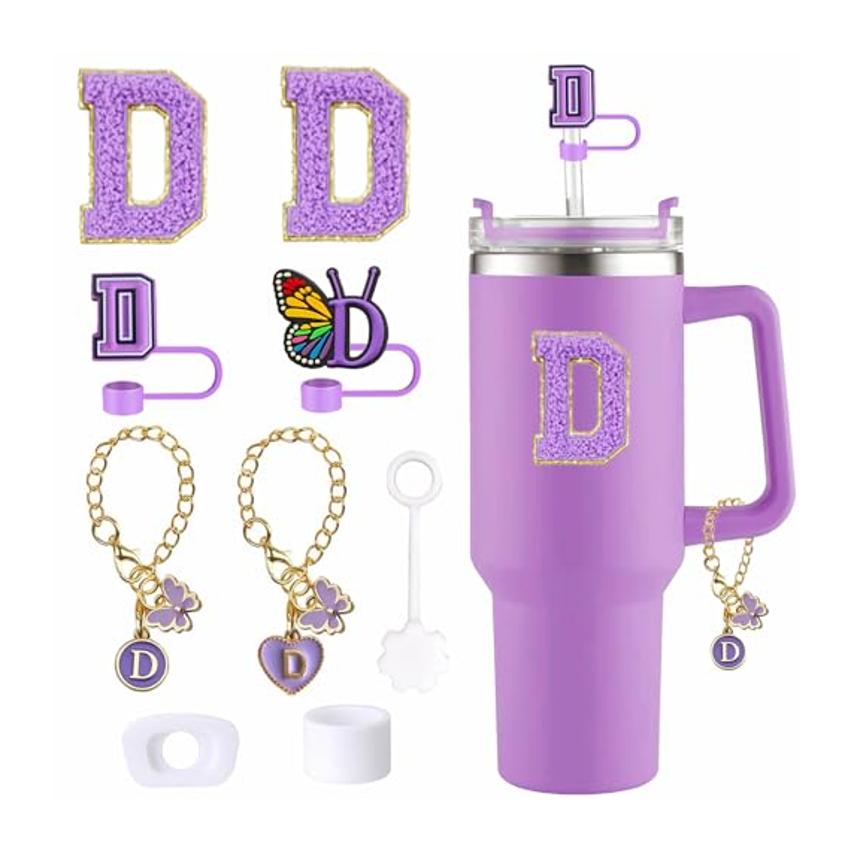 Cup Accessories Set Butterfly Straw Cover Cap for Stanley 30Oz/40Oz Sticker Decorations Initial Letter Charm Personalized