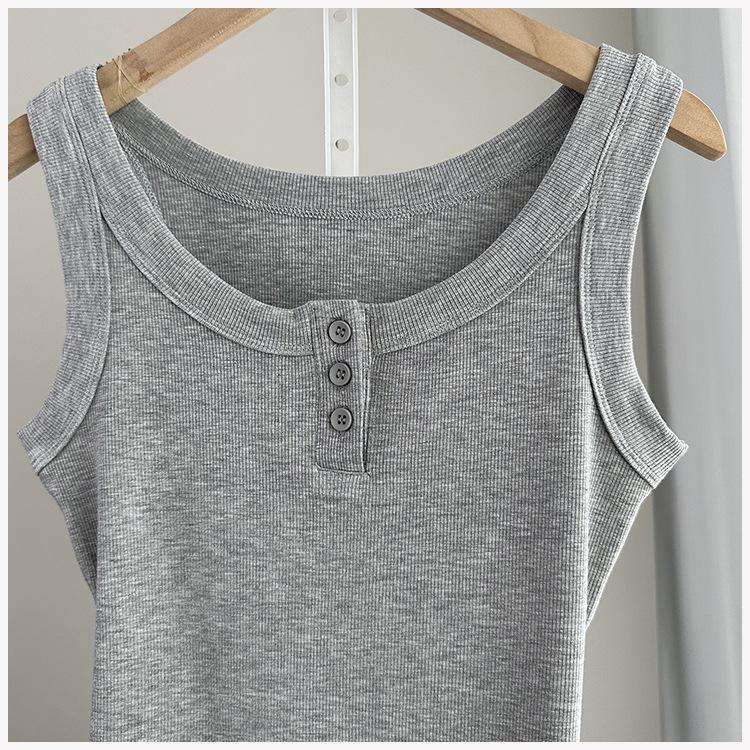 Anti-Armpit-Fat Cami Tank Top Ribbed Slim Fit Button Inner Wear Versatile Everyday Stretchy Slim Base Layer Soft Fabric Inner And Outer Wear Top
