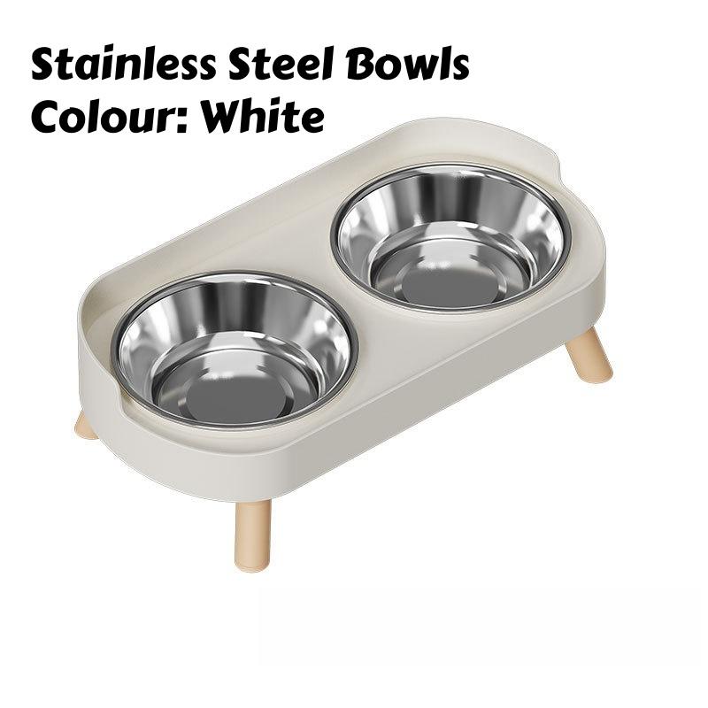 Elevated Cat Double Bowls Set: Height Leg for Neck Health & Whisker Relief - Stainless Steel Anti-Spill Dish with Non-Skid Base