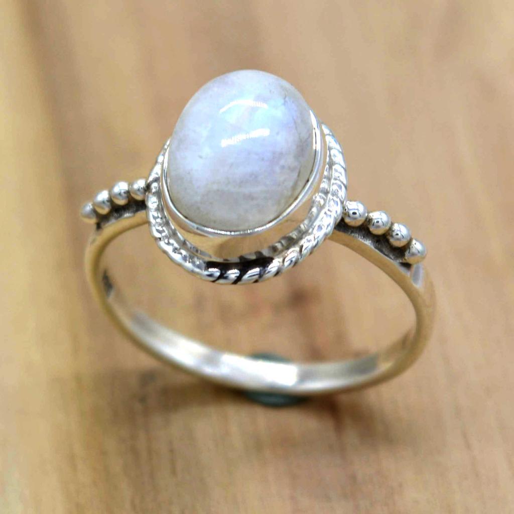 Mondstein 925 Sterling Silber Damenring,