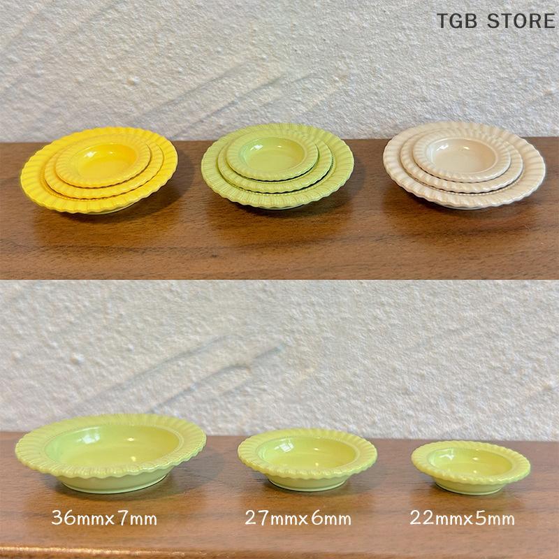 3Pcs Miniature Western Cuisine Plate Dollhouse Kitchen Simulation Food Plate DIY Mini Decoration Accessories For Toys