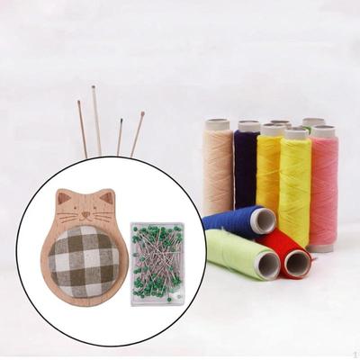 Lindo Alfiletero con Alfileres Cabeza de Bola Set de Costura DIY Accesorios para Manualidades Pequeña Base de Madera
