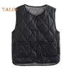 Winter Women Layering Vest Coat with Storage Bag Thin Padded Press Button Closure V Neck Sleeveless Solid Color Windproof Heat Retention Outdoor Down