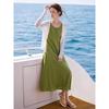 Women's Linen-Feel Cap Sleeve A-Line Midi Dress