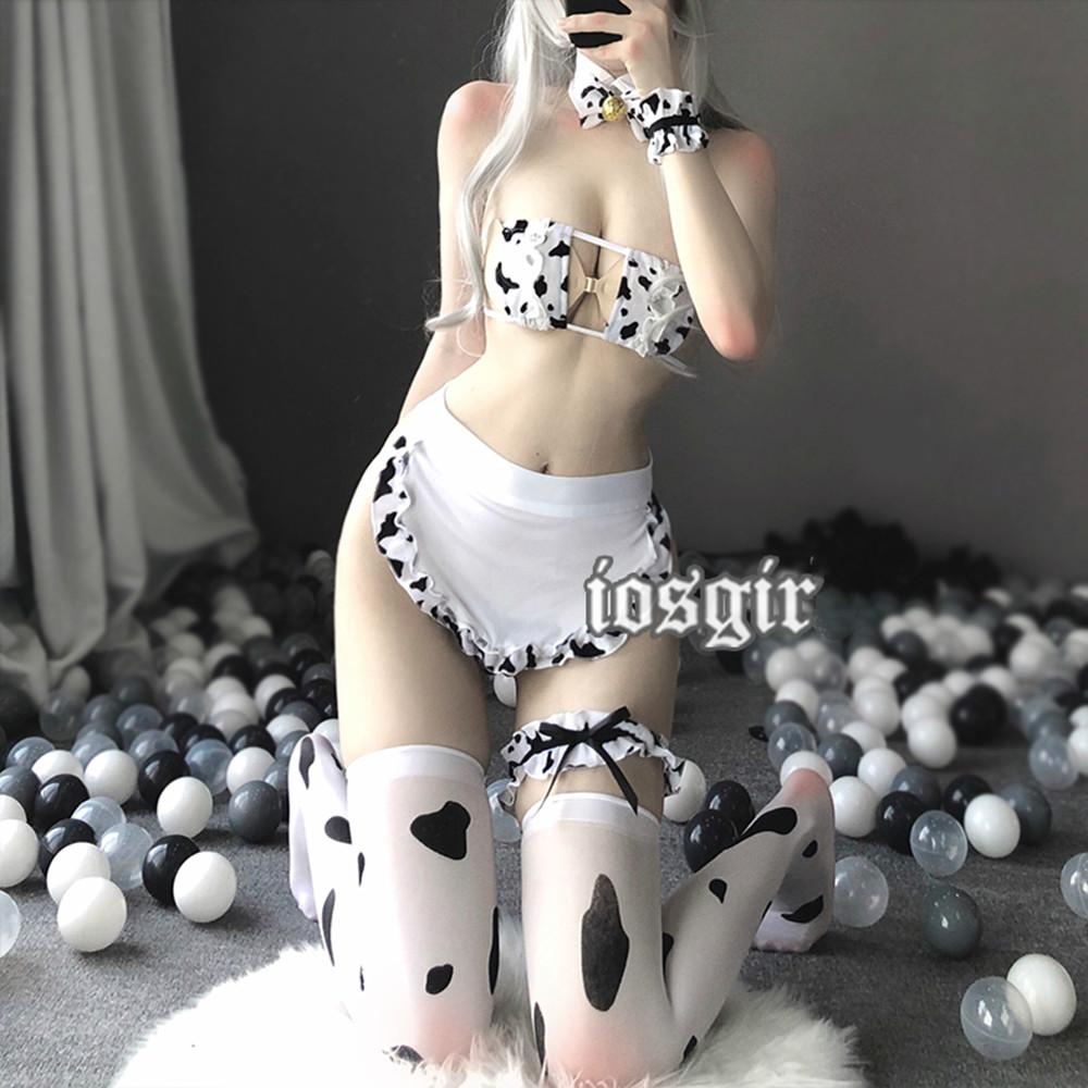 New Sexy Lingerie Cos Cow Maid Costume Cosplay Uniform Set Tankini Bikini Swimsuit Anime Girls Swimwear Lolita Bra and Panty
